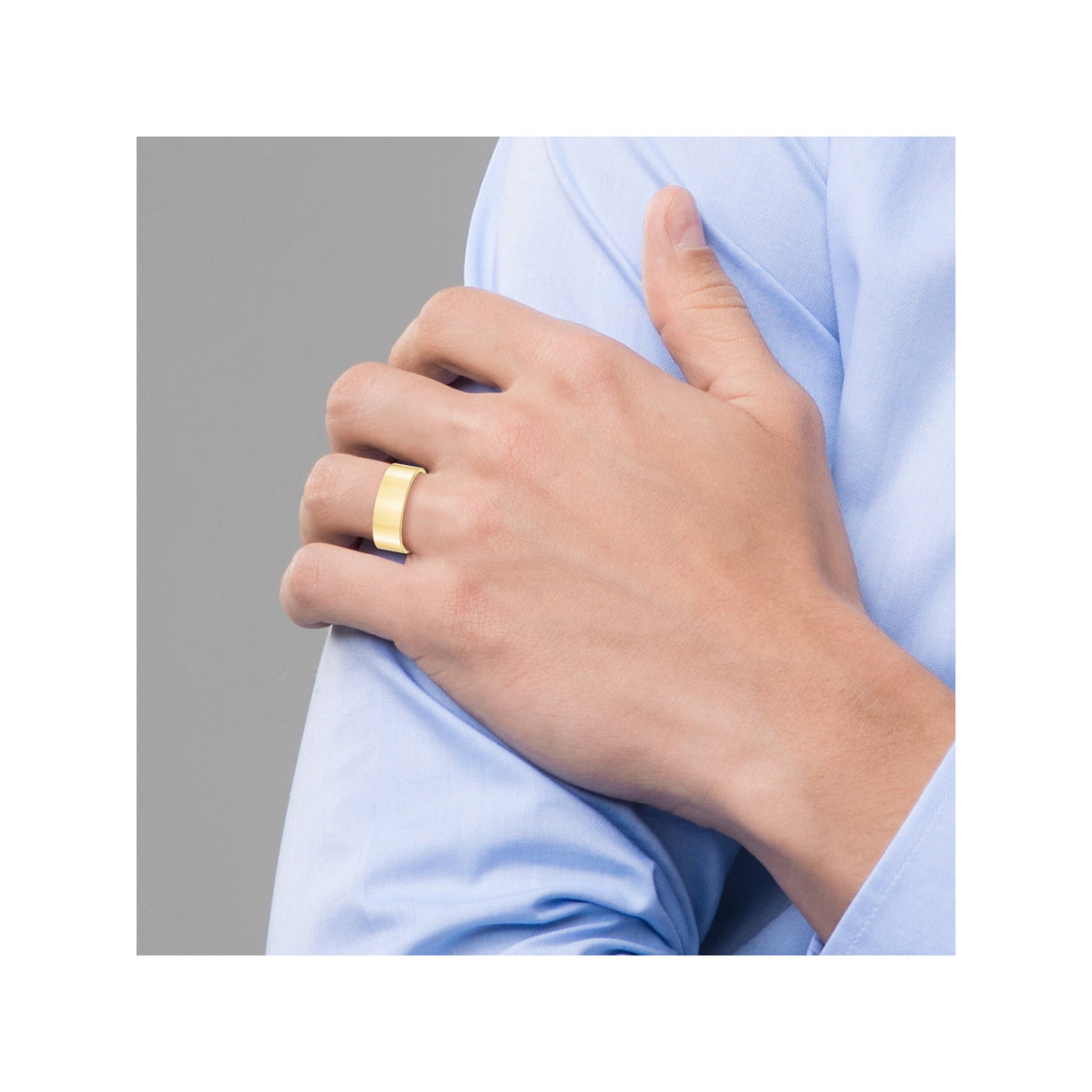 10k Yellow Gold Flat, Comfort Fit wedding band ring detail view