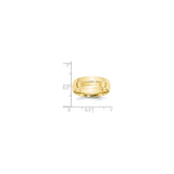 10k Yellow Gold Knife Edge, Comfort Fit wedding band ring shown for scale