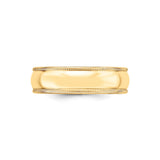 10k Yellow Gold Milgrain, Domed wedding band ring detail view