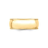 10k Yellow Gold Milgrain, Domed wedding band ring detail view