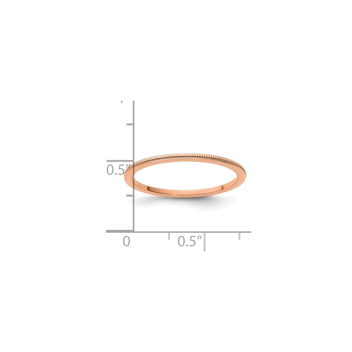 10k Rose Gold Milgrain wedding band ring shown for scale