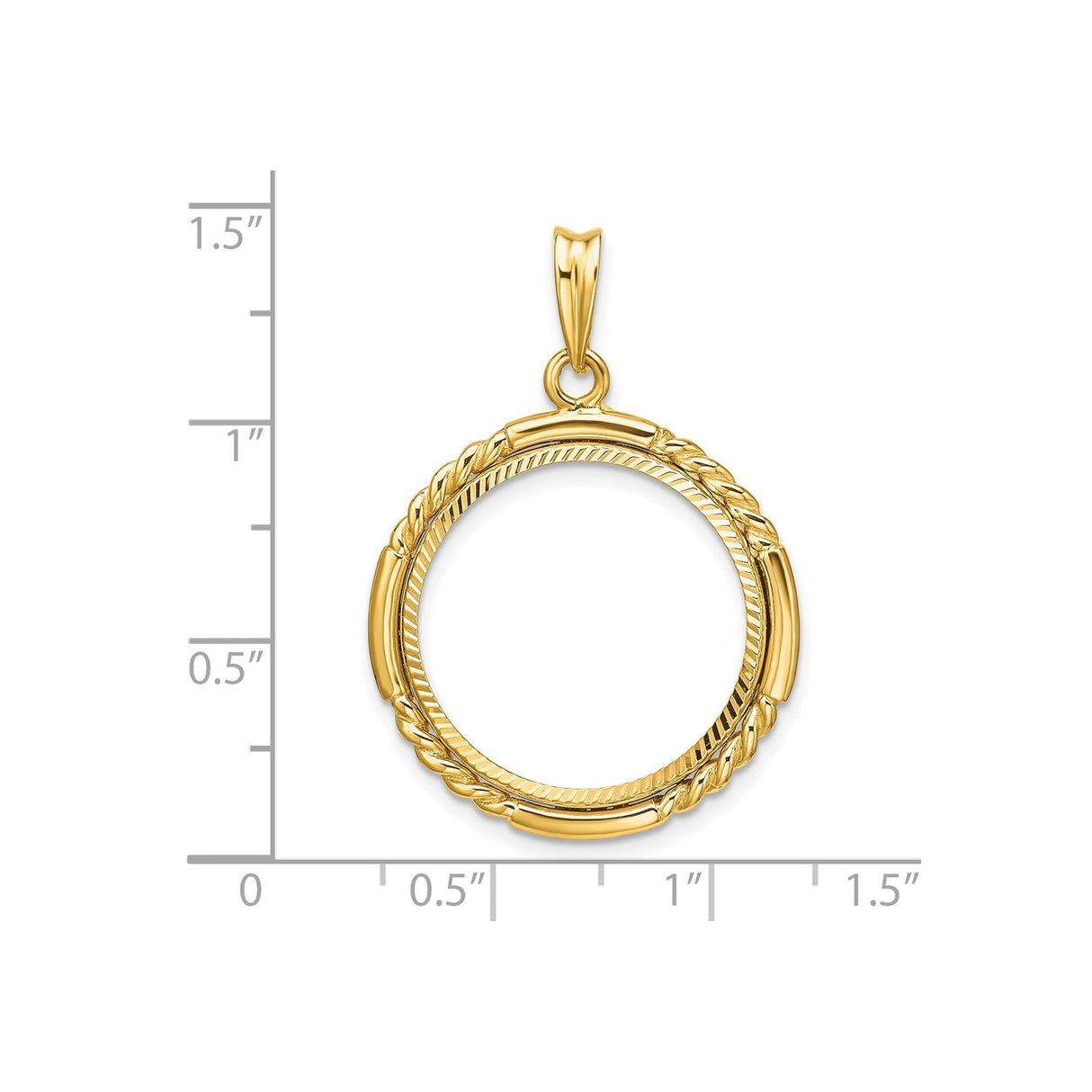 20 mm 14k Yellow Gold coin bezel for 20 mm Coin — size reference (ruler)