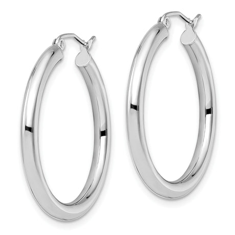 14k White Gold Hoop Earrings, Classic Polished Round Hoops, Minimalist Everyday Design