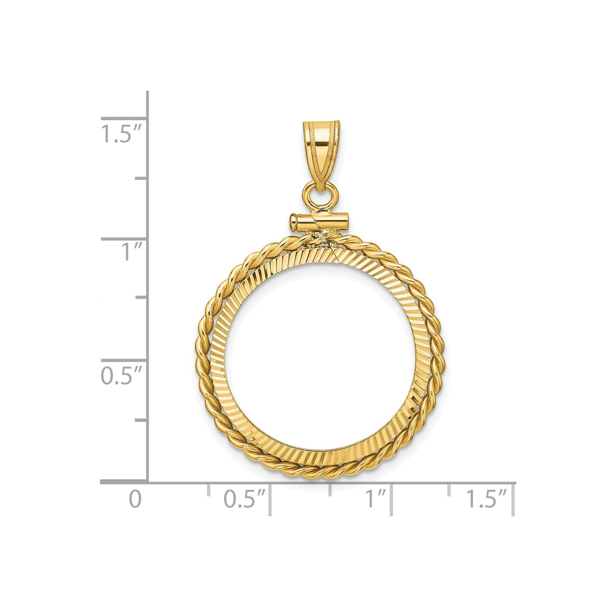 22 mm 14k Yellow Gold coin bezel for 21.6 mm Coin — size reference (ruler)