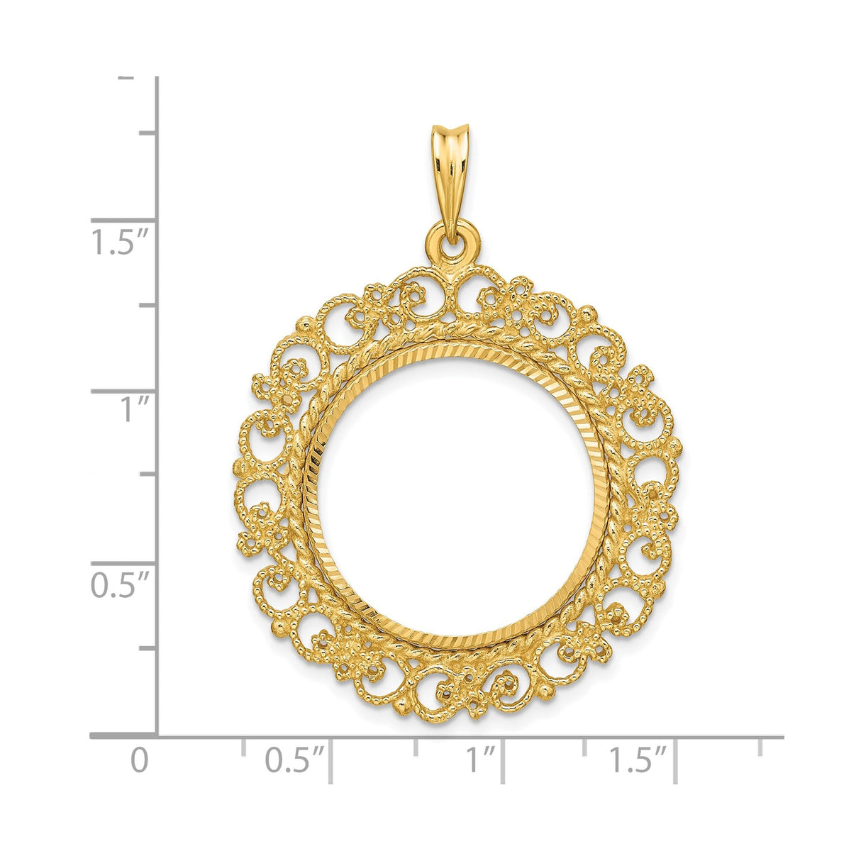 22 mm 14k Yellow Gold coin bezel for 21.6 mm Coin — size reference (ruler)