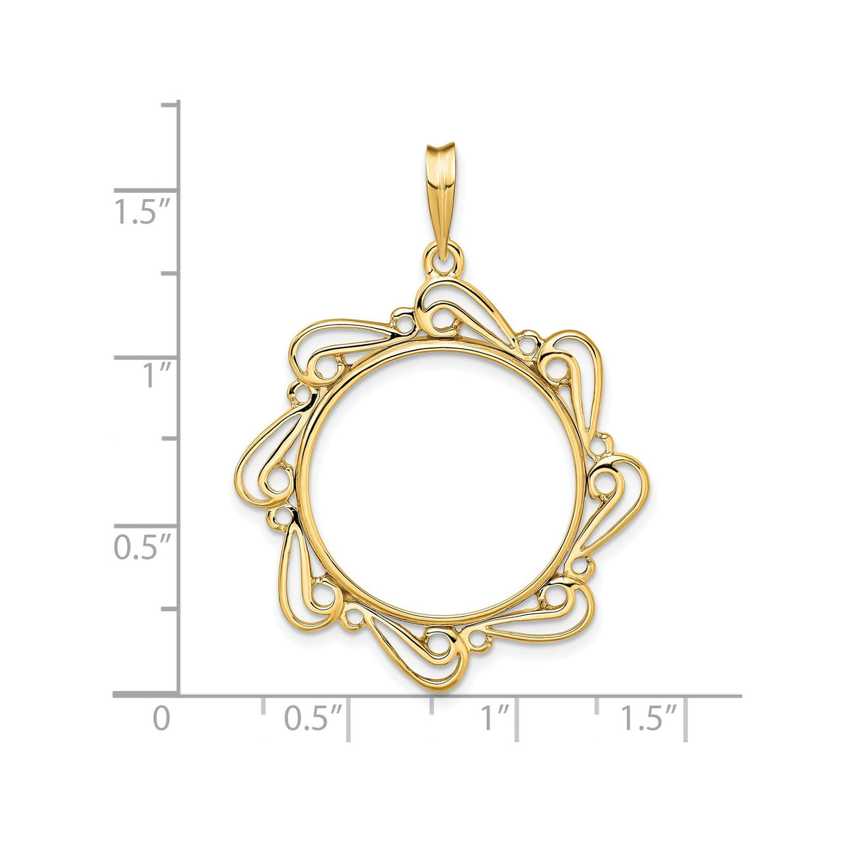 22 mm 14k Yellow Gold coin bezel for 21.6 mm Coin — size reference (ruler)