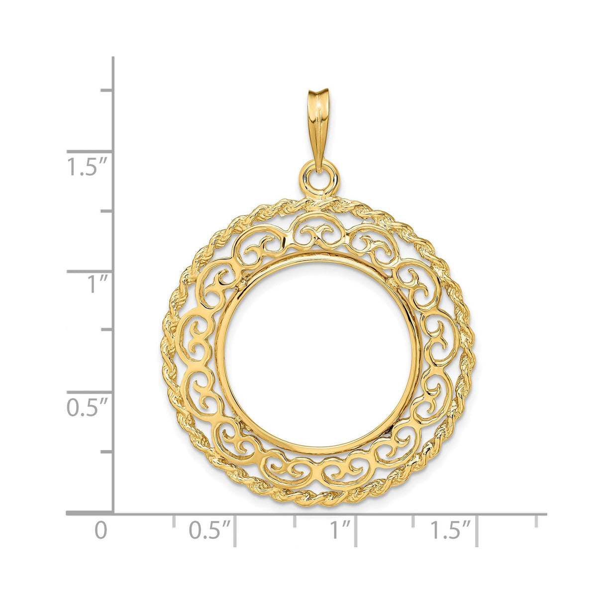22 mm 14k Yellow Gold coin bezel for 21.6 mm Coin — size reference (ruler)