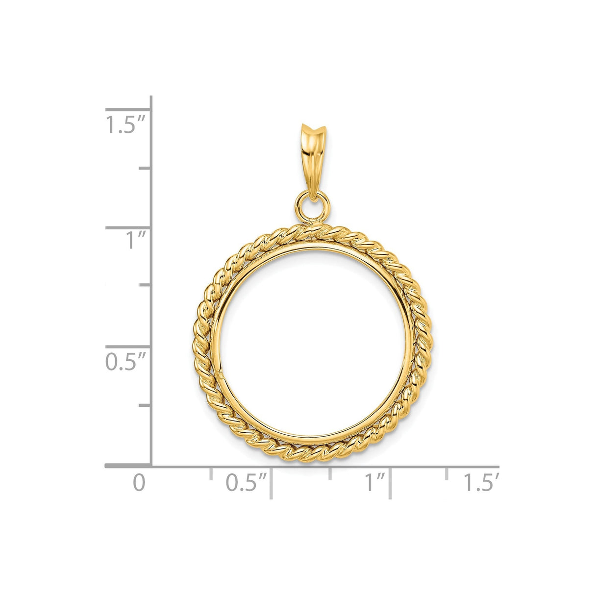 22 mm 14k Yellow Gold coin bezel for 21.6 mm Coin — size reference (ruler)