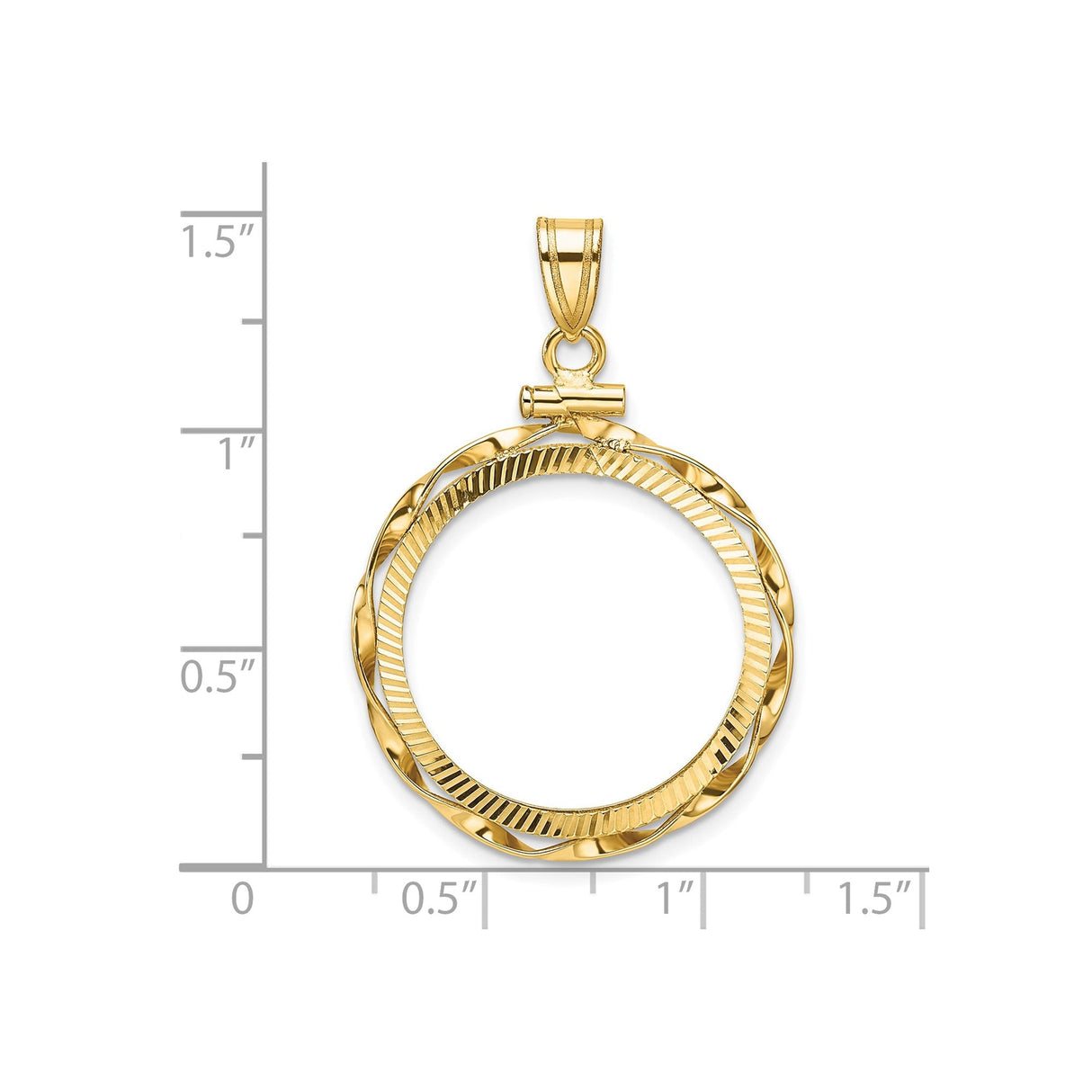 22 mm 14k Yellow Gold coin bezel for 21.6 mm Coin — size reference (ruler)