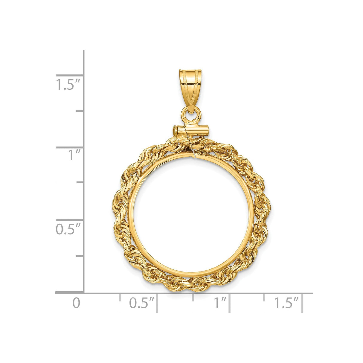 22 mm 14k Yellow Gold coin bezel for 21.6 mm Coin — size reference (ruler)
