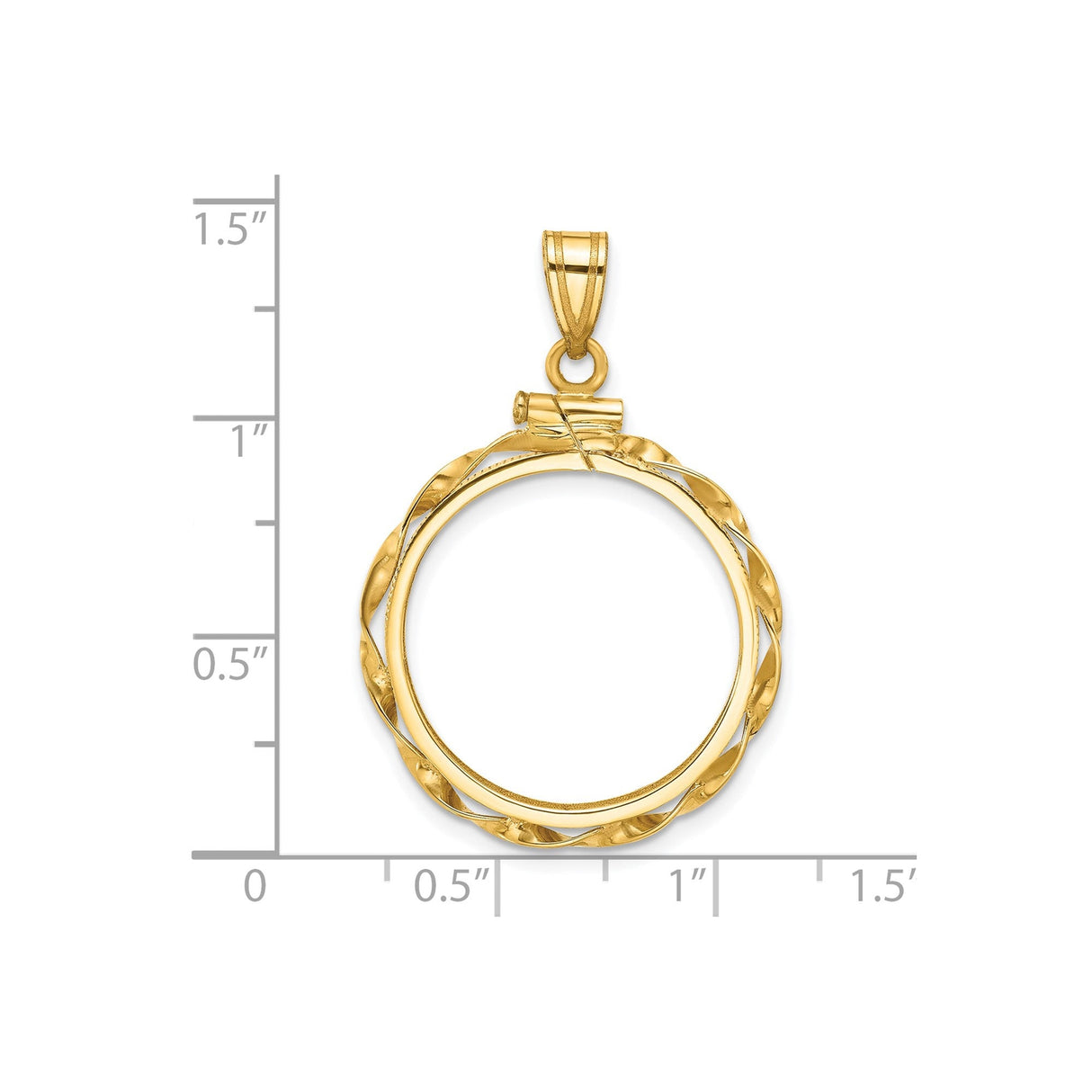 22 mm 14k Yellow Gold coin bezel for 21.6 mm Coin — size reference (ruler)