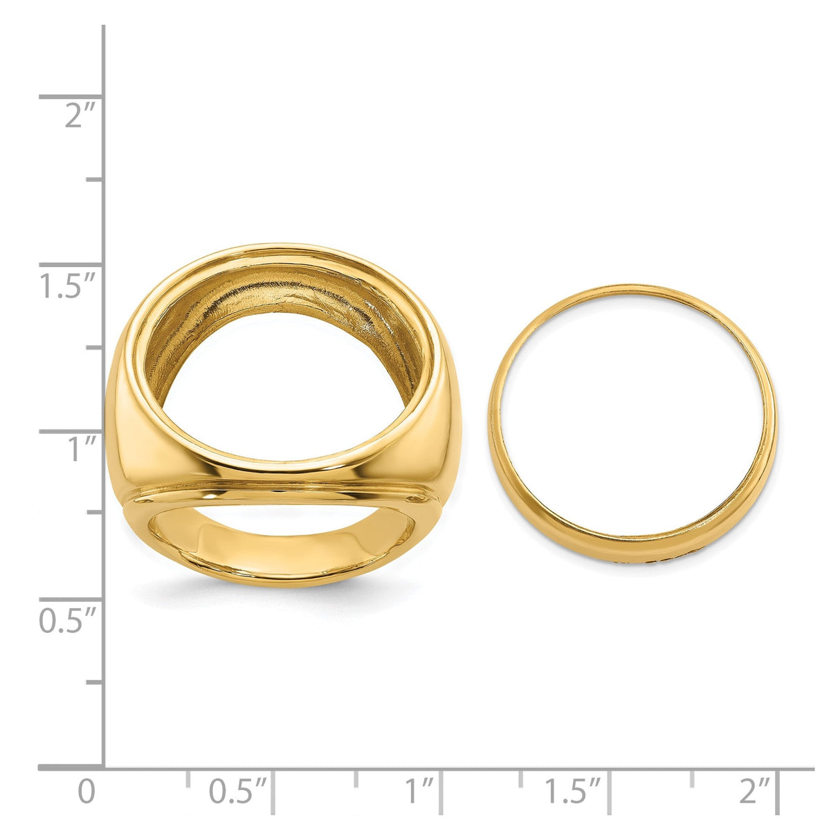 22 mm 14k Yellow Gold coin bezel for 21.6 mm Coin — size reference (ruler)