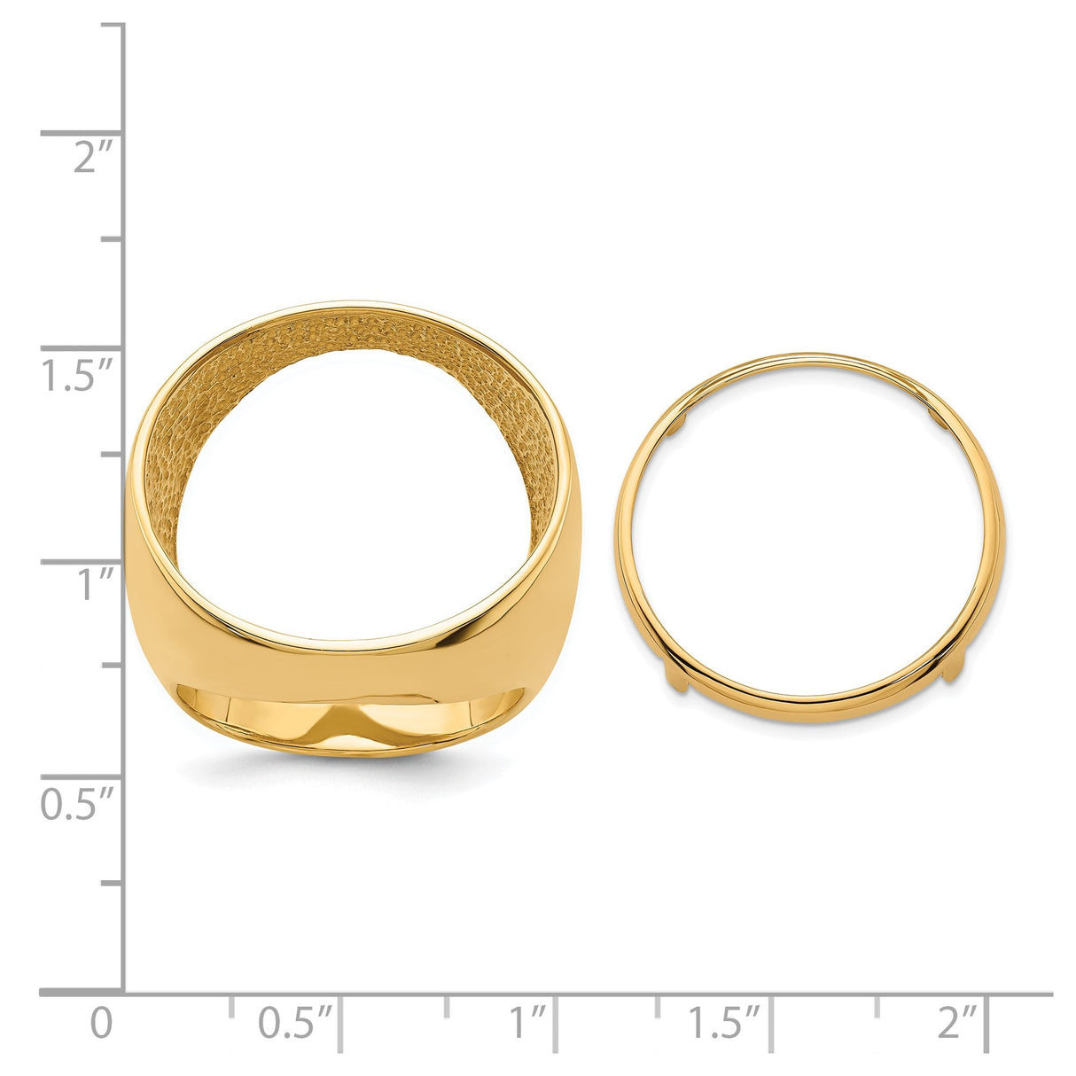 22 mm 14k Yellow Gold coin bezel for 21.6 mm Coin — size reference (ruler)
