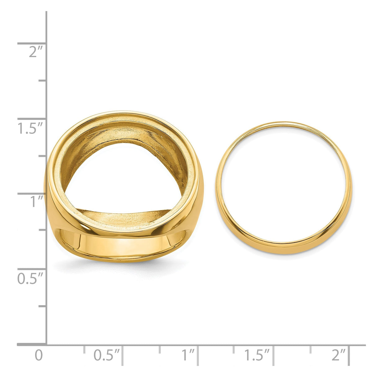 22 mm 14k Yellow Gold coin bezel for 21.6 mm Coin — size reference (ruler)