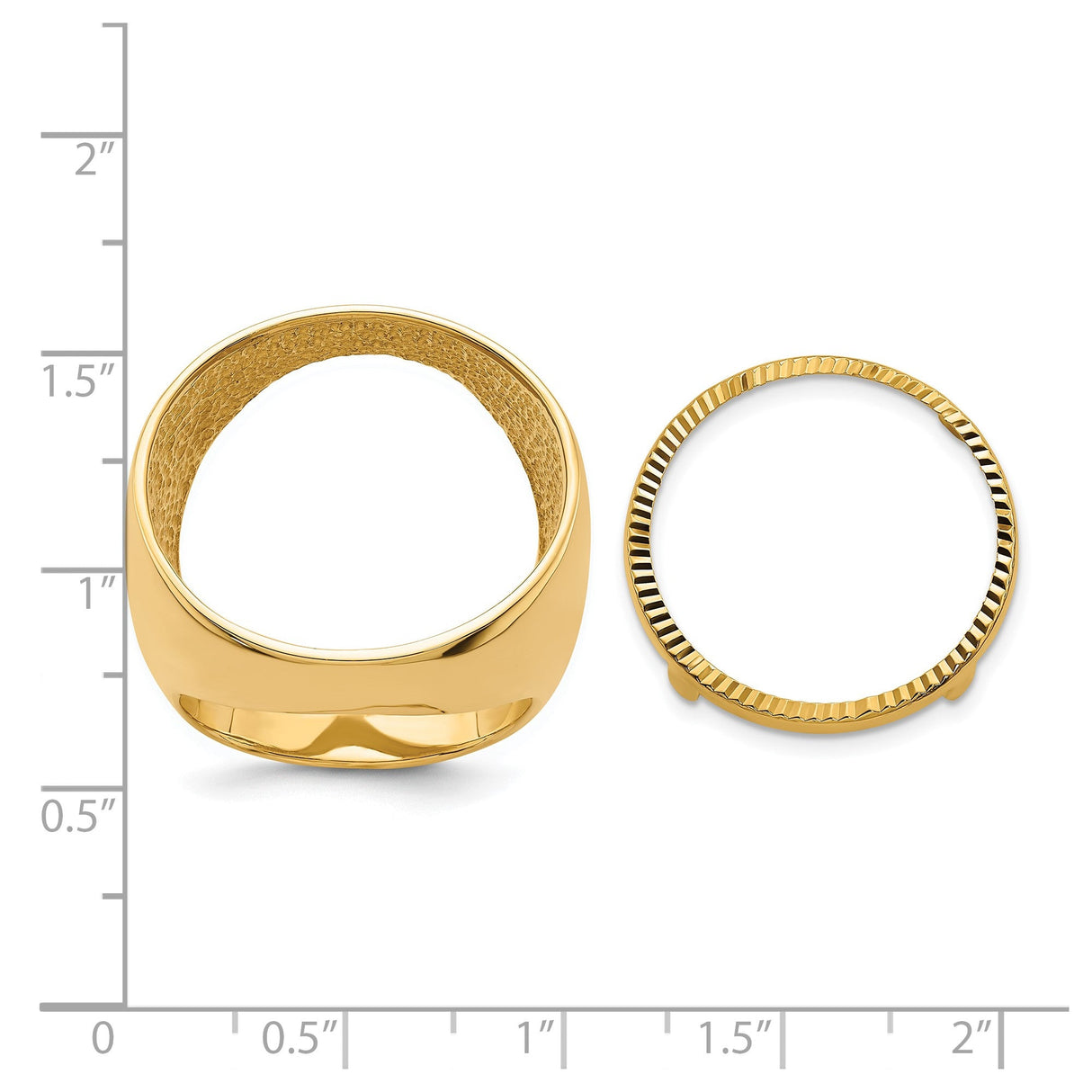22 mm 14k Yellow Gold coin bezel for 21.6 mm Coin — size reference (ruler)