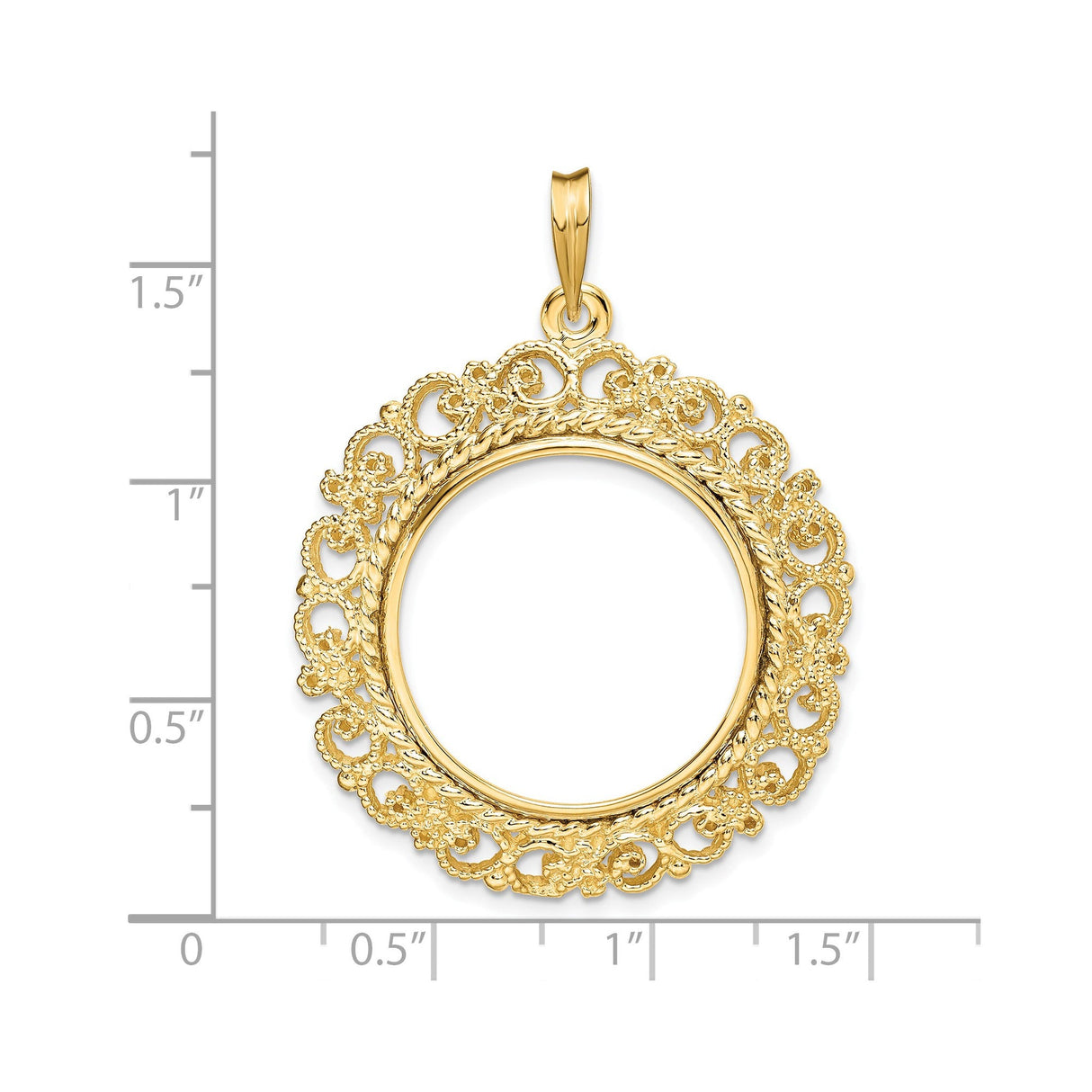 22 mm 14k Yellow Gold coin bezel for 22 mm Coin — size reference (ruler)