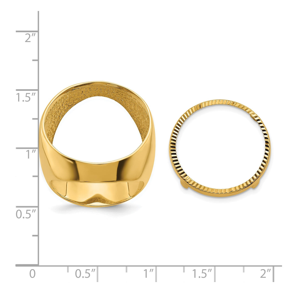 22 mm 14k Yellow Gold coin bezel for 22 mm Coin — size reference (ruler)