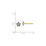 14k Yellow Gold Flower Stud Earrings with Blue and Iridescent Crystals, Dainty Floral Design