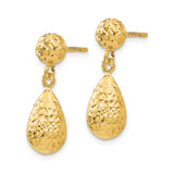 14k Yellow Gold Dangle Earrings with Faceted Teardrop Design and Textured Finish