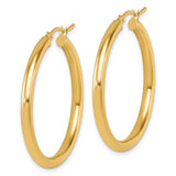 14k Yellow Gold Hoop Earrings, Classic Round Polished Design, Thin Medium Hoops for Women