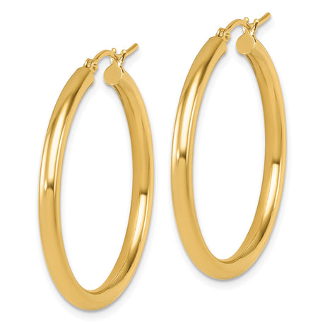 14k Yellow Gold Hoop Earrings, Classic Round Polished Design, Thin Medium Hoops for Women