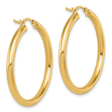 14k Yellow Gold Hoop Earrings, Classic Round Polished Design, Thin Medium Hoops for Women