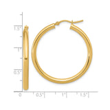 14k Yellow Gold Hoop Earrings, Classic Round Polished Design, Thin Medium Hoops for Women