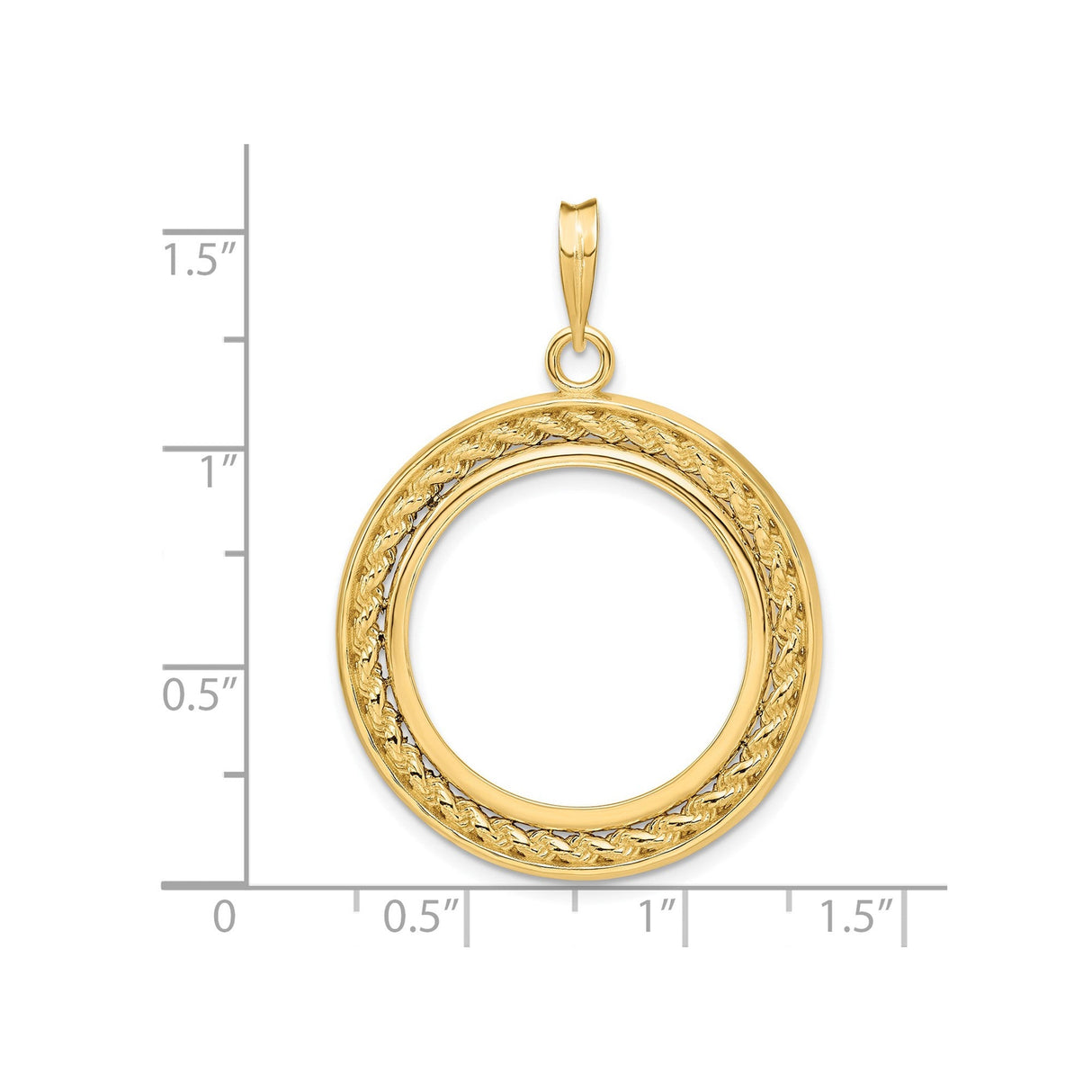 23 mm 14k Yellow Gold coin bezel for 22.6 mm Coin — size reference (ruler)
