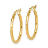 14k Yellow Gold Hoop Earrings, Polished Classic Round Medium Lightweight Design for Women