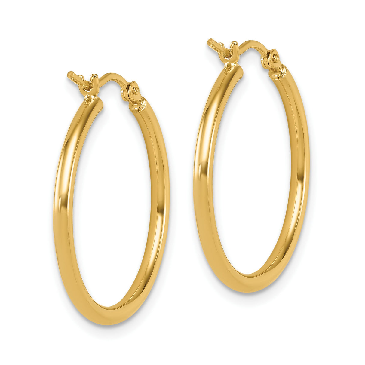14k Yellow Gold Hoop Earrings, Polished Classic Round Medium Lightweight Design for Women