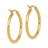 14k Yellow Gold Hoop Earrings, Polished Classic Round Medium Lightweight Design for Women