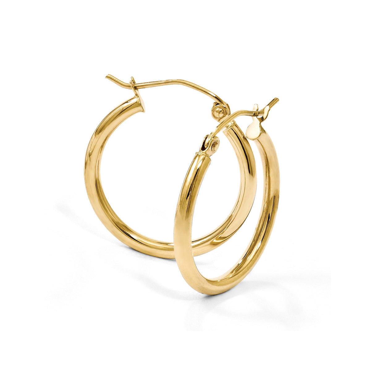 14k Yellow Gold Hoop Earrings, Polished Classic Round Medium Lightweight Design for Women
