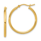 14k Yellow Gold Hoop Earrings, Polished Classic Round Medium Lightweight Design for Women