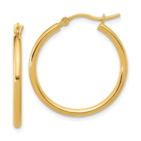 14k Yellow Gold Hoop Earrings, Polished Classic Round Medium Lightweight Design for Women