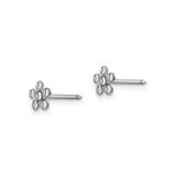 14k White Gold Flower Stud Earrings with Round Clear Gemstones, Dainty Floral Design