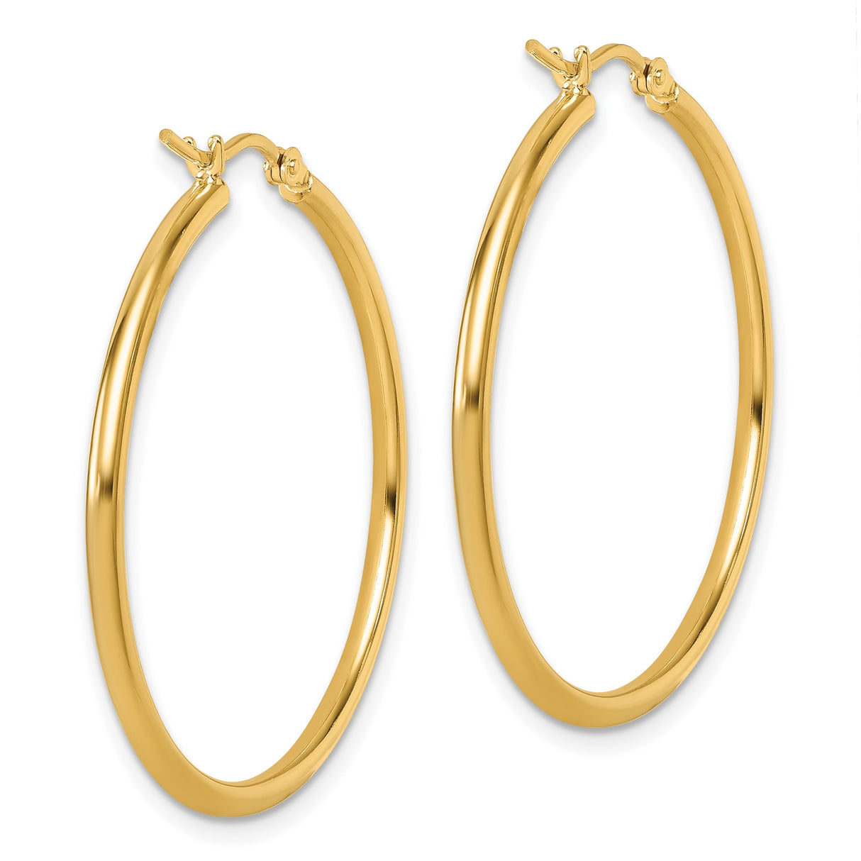 14k Yellow Gold Hoop Earrings, Classic Polished Lightweight Round Design for Women