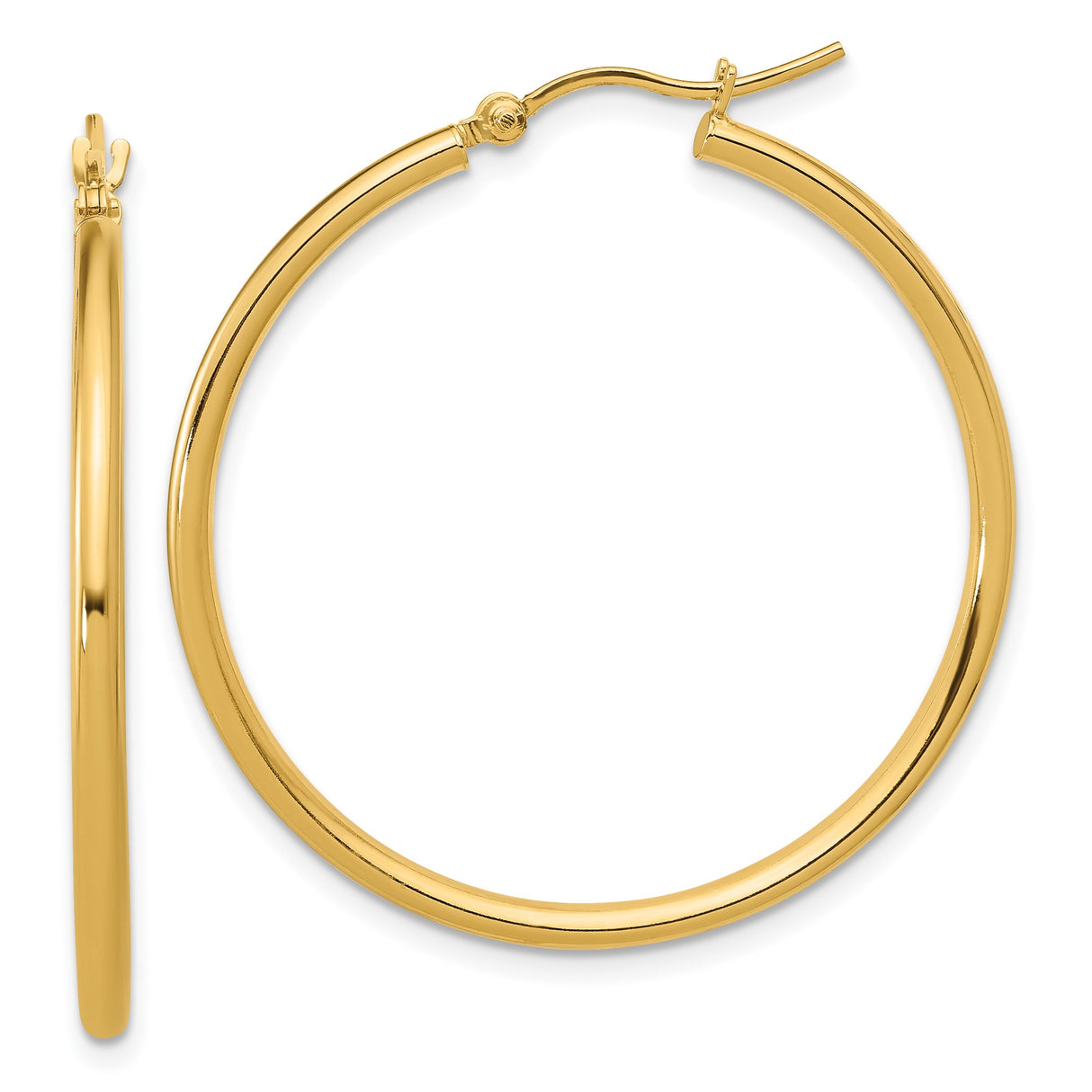 14k Yellow Gold Hoop Earrings, Classic Polished Lightweight Round Design for Women