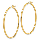 14k Yellow Gold Hoop Earrings, Large Smooth Polished Round Hoops with Latch Back Closure