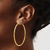 14k Yellow Gold Hoop Earrings, Large Smooth Polished Round Hoops with Latch Back Closure