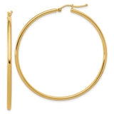 14k Yellow Gold Hoop Earrings, Large Smooth Polished Round Hoops with Latch Back Closure