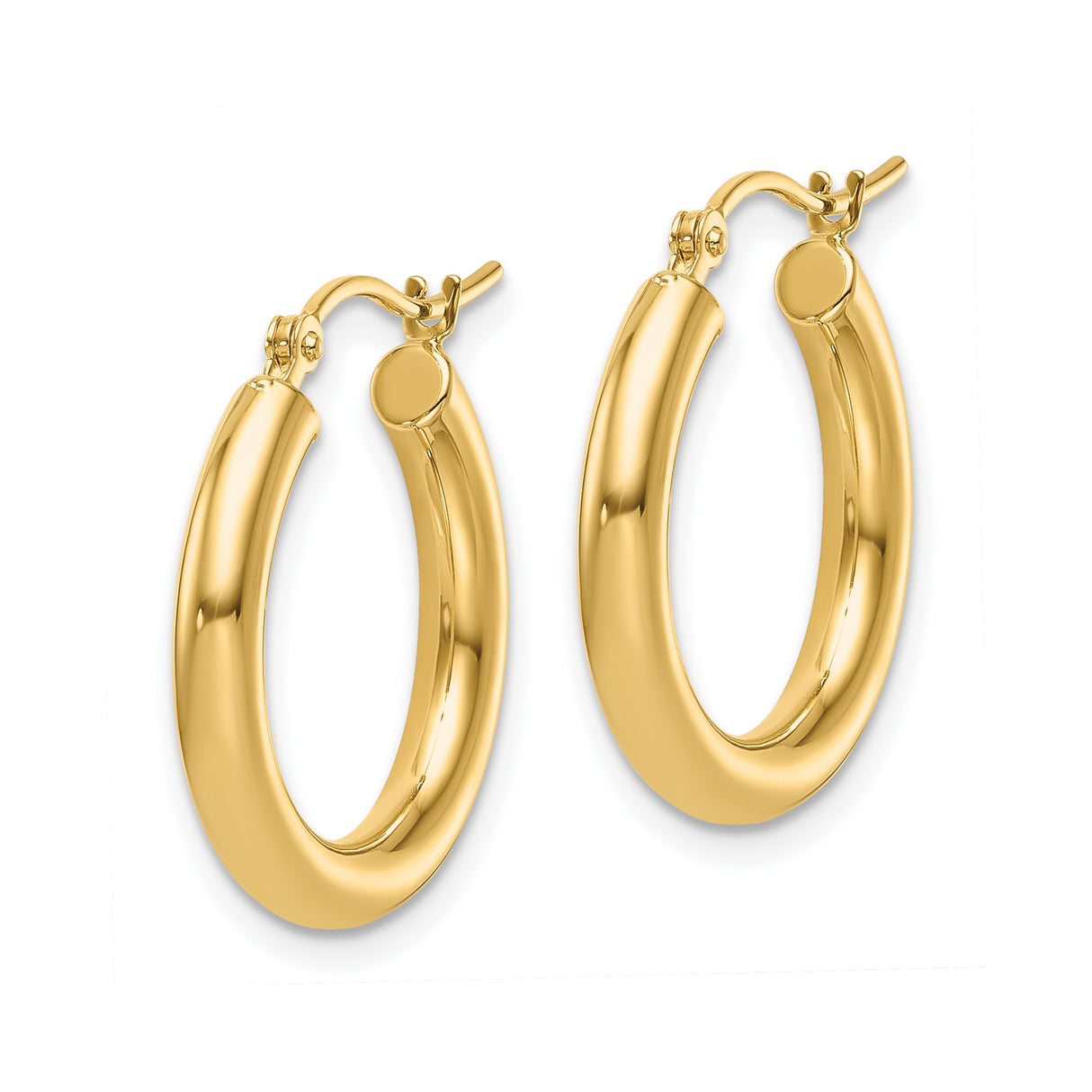 14k Yellow Gold Hoop Earrings, Polished Finish, Classic Round Design, Secure Latch Back, Medium Size