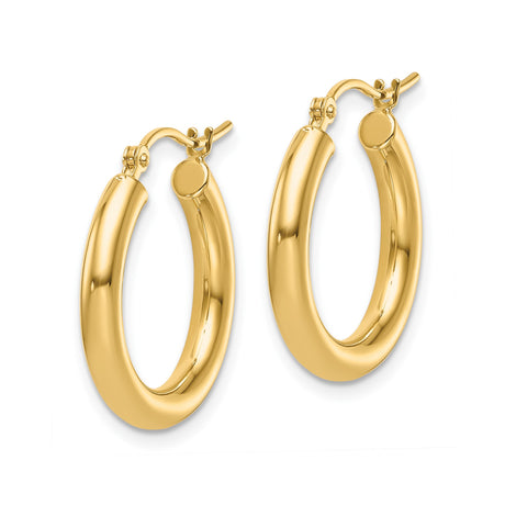 14k Yellow Gold Hoop Earrings, Polished Finish, Classic Round Design, Secure Latch Back, Medium Size