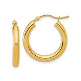 14k Yellow Gold Hoop Earrings, Polished Finish, Classic Round Design, Secure Latch Back, Medium Size