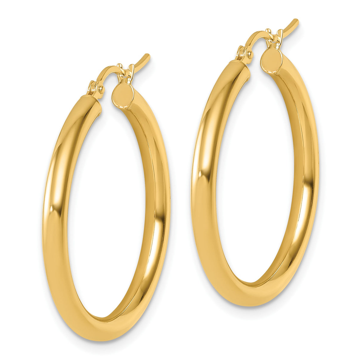 14k Yellow Gold Hoop Earrings, Polished Lightweight Round Design, Minimalist Style for Women