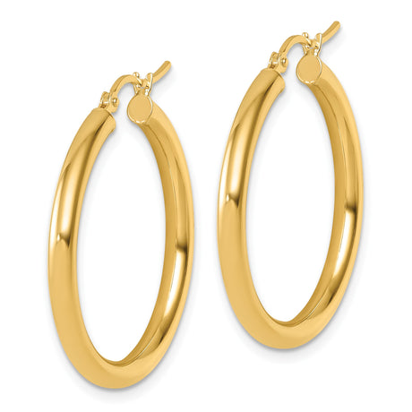 14k Yellow Gold Hoop Earrings, Polished Lightweight Round Design, Minimalist Style for Women