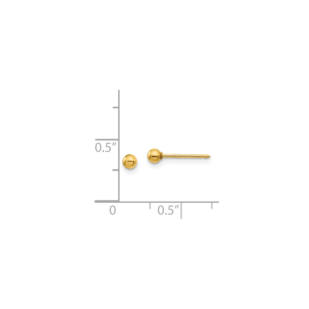 14k Yellow Gold Ball Stud Earrings, Minimalist Round Design with Polished Finish