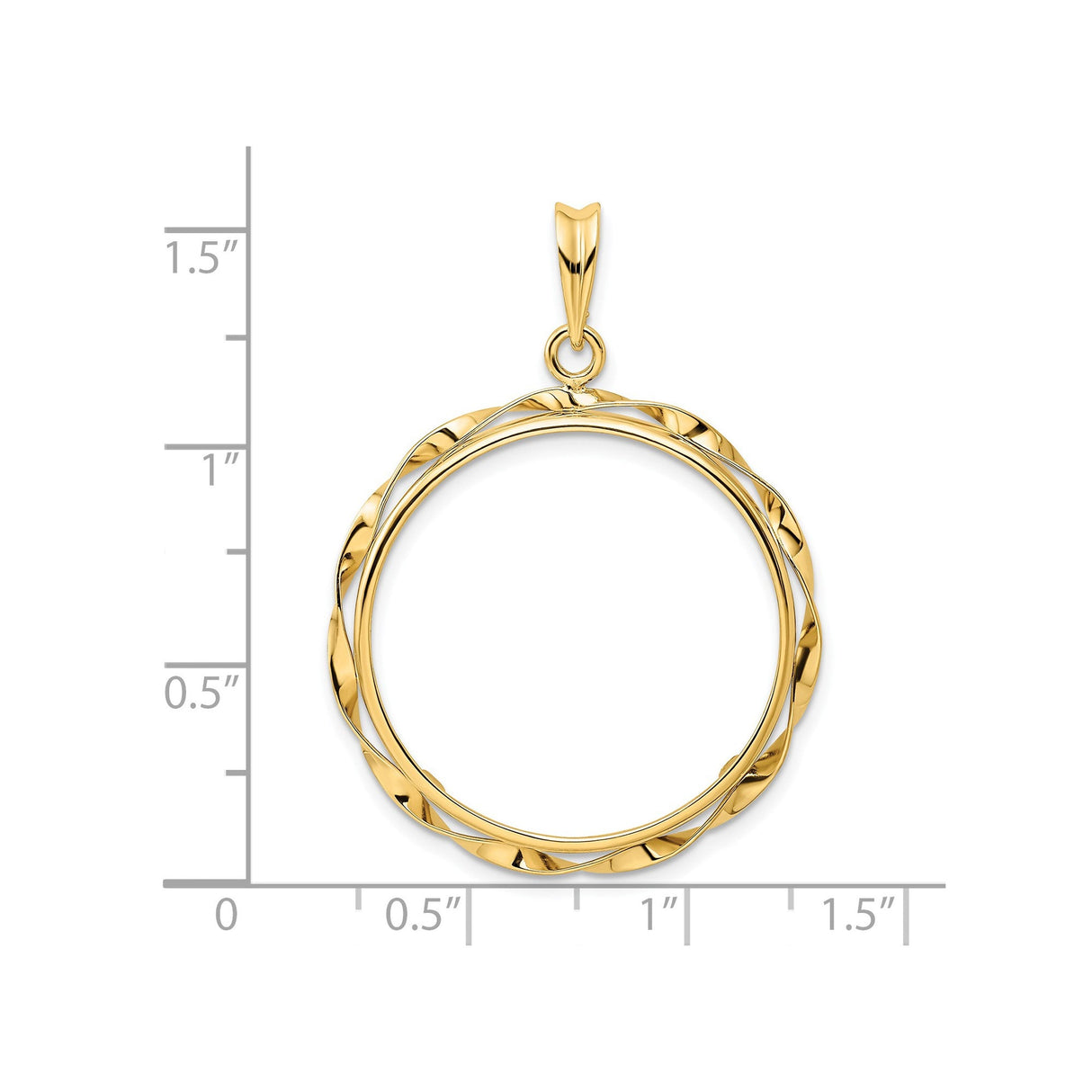 25 mm 14k Yellow Gold coin bezel for 25 mm Coin — size reference (ruler)