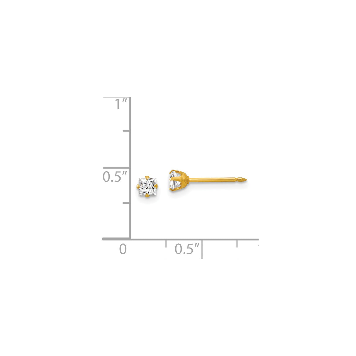 14k Yellow Gold Stud Earrings with Princess Cut Clear Gemstone, Four Prong Setting, Minimal Design