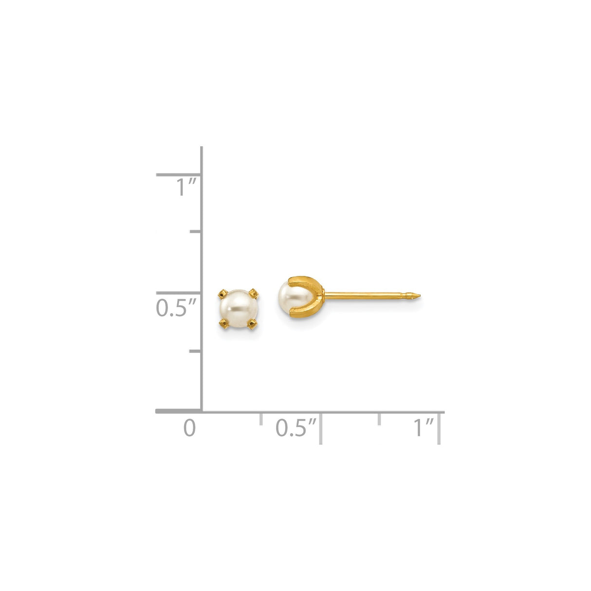 14k Yellow Gold Pearl Stud Earrings with Round White Pearls, Classic Minimalist Design for Women