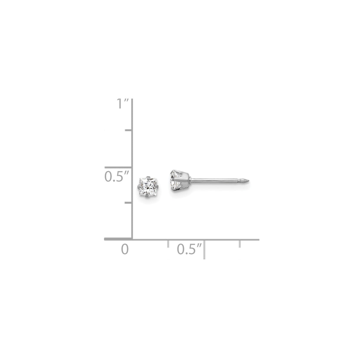 White Gold Stud Earrings with Clear Gemstone, Princess Cut, Solitaire Minimalist Design